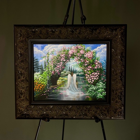 ⚜️ Spiritual  Acrylic Painting “ Angel And A Child In Divine Rose Garden” - Picture 3 of 6